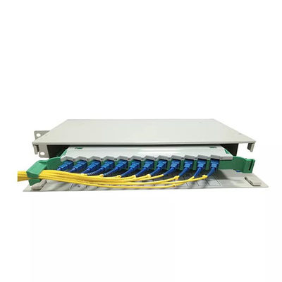 Kualitas  1U ODF Patch Panel Rack Mount Distribution Frame 12 Core Fiber Patch Panel SM pabrik