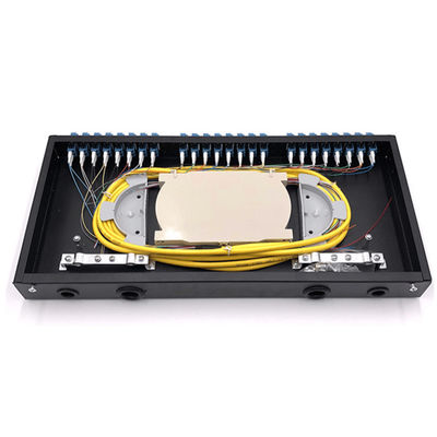 1U Rack Mount Patch Panel Serat Optik 19 "24 Inti SC LC Dengan Baki Sambungan