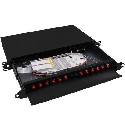 12 Panel Patch Serat Optik Inti FC Rack Mount ODF Pigtail Pull Out