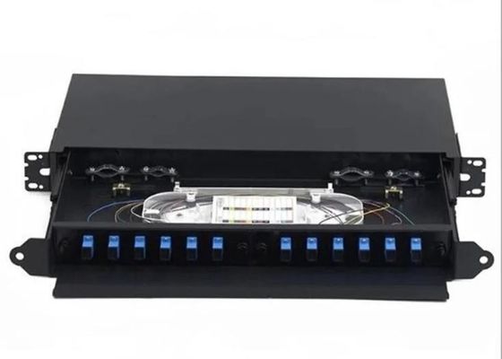 12 Panel Patch Serat Optik Inti FC Rack Mount ODF Pigtail Pull Out