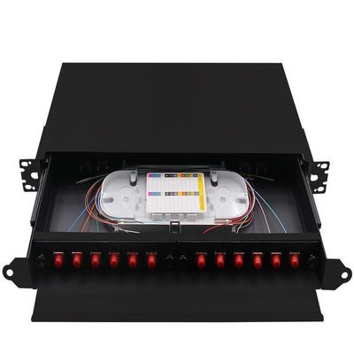 Black Rack Mount Fiber Termination Box FC Patch Panel ODF 24Core