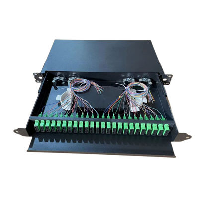 19 Inch Black Rack Mount Laci Optik Panel Patch Serat Optik Untuk Pengkabelan Jaringan