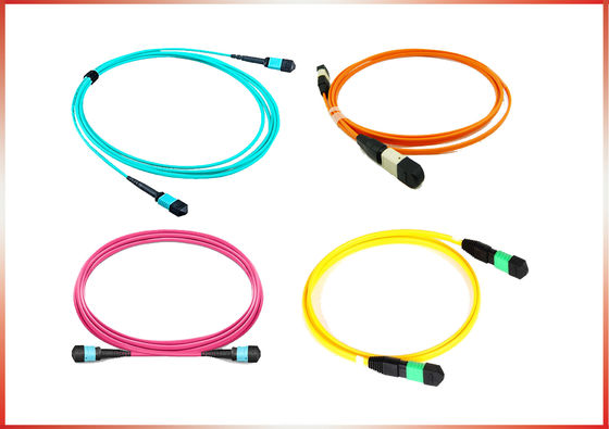 MPO-MPO Wanita 12 Serat Kerugian rendah 0,35dB Tipe A B Plenum (OFNP) OS2 9/125 Single Mode Trunk Cable, Kuning